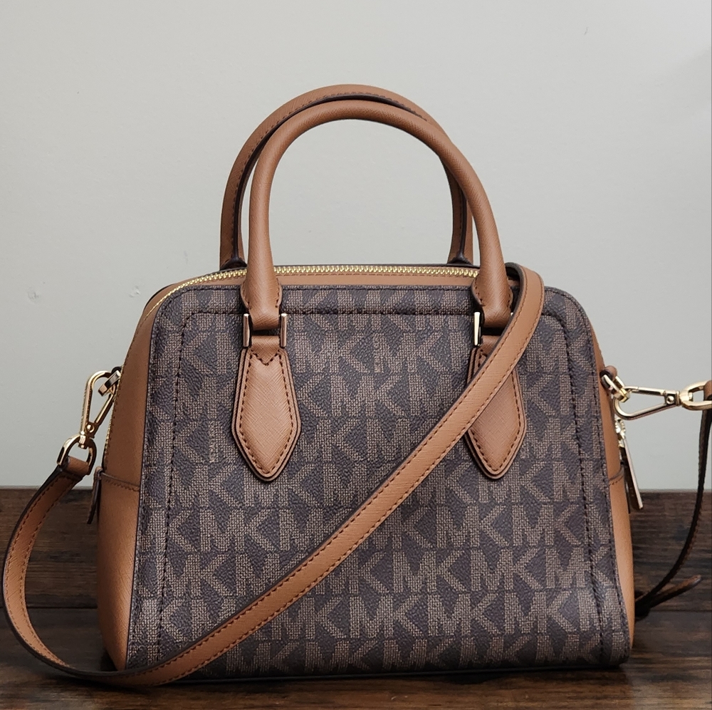 Michael Kors Ayden Logo MD Satchel Brown - Picture 4 of 10